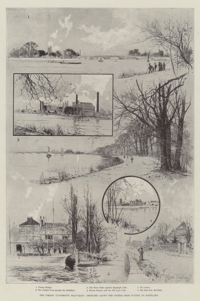 The Coming University Boat-Race, Vázlatok a pálya mentén Putney-tól Mortlake-ig alkotó: Joseph Holland Tringham