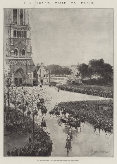 A cár párizsi látogatása, a császári párt elhagyása a Notre Dame-székesegyházból alkotó: Joseph Holland Tringham