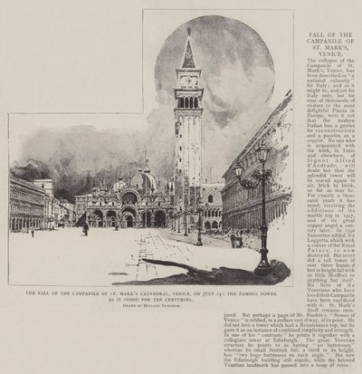 A velencei Szent Márk-székesegyház Campanile-jának leomlása július 14-én, a híres torony, ahogyan tíz évszázadon át állt. alkotó: Joseph Holland Tringham