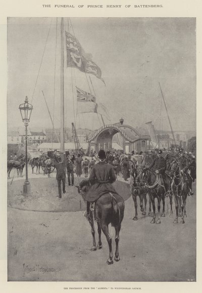 Henrik Battenberg herceg temetése, a körmenet az Albertától a Whippingham-templomig alkotó: Joseph Holland Tringham
