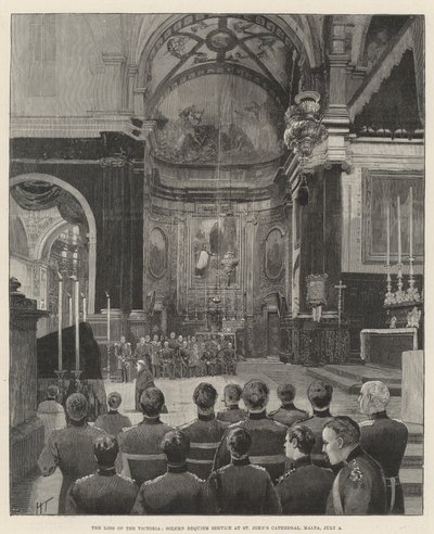 Viktória elvesztése, Ünnepélyes Requiem istentisztelet a Szent János-székesegyházban, Máltán, július 4. alkotó: Joseph Holland Tringham
