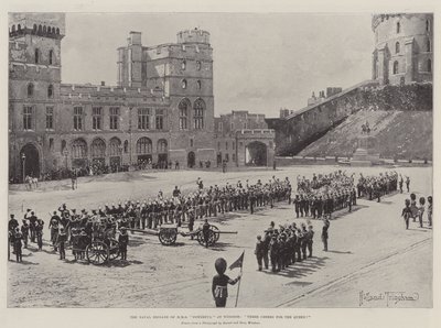 A HMS Erőteljes haditengerészeti brigádja Windsorban, három egészséget a királynőnek! alkotó: Joseph Holland Tringham