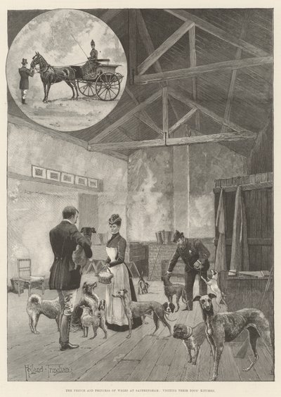 A walesi herceg és hercegnő Sandringhamben, a Kutyakonyha látogatásakor alkotó: Joseph Holland Tringham