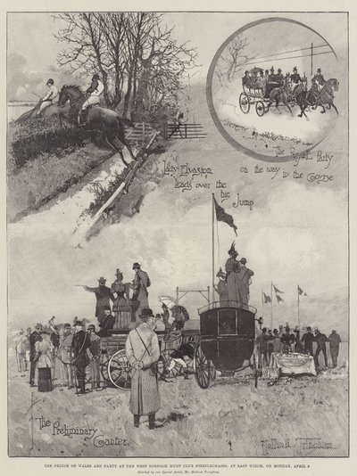 A walesi herceg és buli a West Norfolk Hunt Club Steeplechases-ben, East Winchben, április 9-én, hétfőn alkotó: Joseph Holland Tringham
