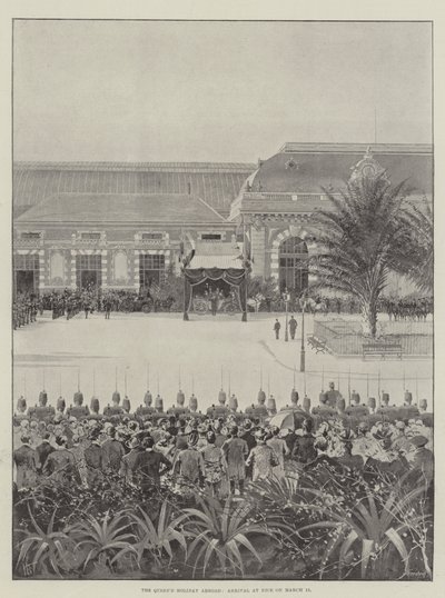 A királynő külföldi nyaralása, érkezés Nizzába március 15-én alkotó: Joseph Holland Tringham