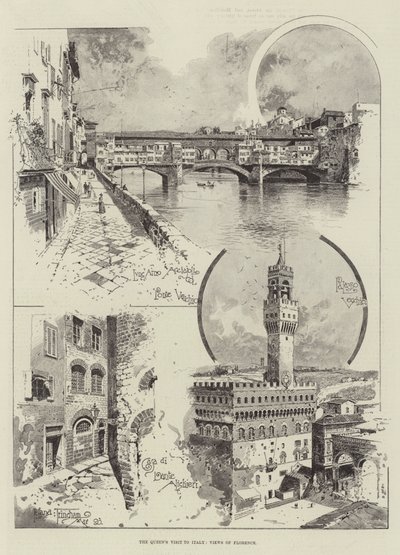 A királynő olaszországi látogatása, firenzei látképek alkotó: Joseph Holland Tringham