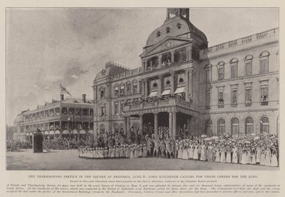 Hálaadás a Pretoria téren június 8-án, Lord Kitchener három éljenzésre szólít a királyért alkotó: Joseph Holland Tringham