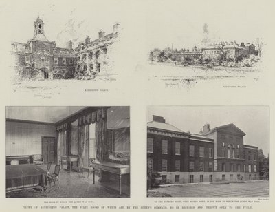 Kilátás a Kensington-palotára, amelynek állami termeit a királynő parancsára helyreállítják és megnyitják a nagyközönség számára alkotó: Joseph Holland Tringham