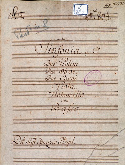Pleyel C-szimfóniájának első oldala alkotó: Joseph Ignace Pleyel