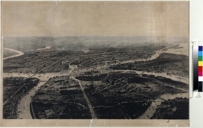 Panoráma Szentpétervárra és a környékre madártávlatból – Iosif Iosifovich Charlemagne (1824-1870). Aquatinta, 19. század második fele. Szentpétervári Állami Történeti Múzeum alkotó: Joseph Jossifovich Charlemagne