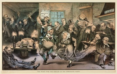 Virrasztás a Demokrata Párt maradványai felett, a Pucktól alkotó: Joseph Keppler