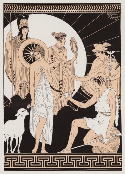A párizsi ítélet (színes litográfia) alkotó: Joseph Kuhn-Regnier
