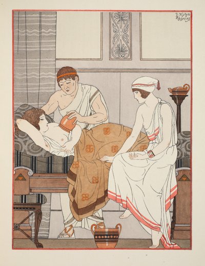 Szívás alkalmazása a mellre, illusztráció a "Hippokratész műveiből", 1934 alkotó: Joseph Kuhn Regnier
