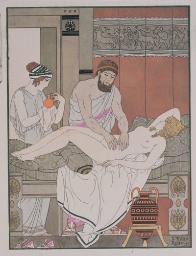 Egy beteg vizsgálata, illusztráció a "The Complete Works of Hippocrates"-ból, 1932. alkotó: Joseph Kuhn Regnier