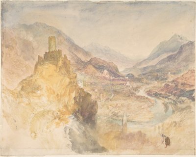 Châtel-Argent és az Aosta-völgy Villeneuve fölül nézve alkotó: Joseph Mallord William Turner