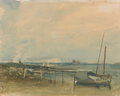 Tengerparti jelenet fehér sziklákkal és csónakokkal a parton alkotó: Joseph Mallord William Turner