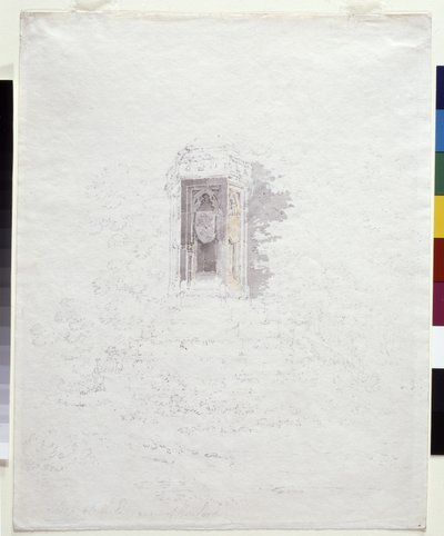 Kereszt Hereford bejáratánál (ceruza sárga és szürke csíkokkal fehér papíron) alkotó: Joseph Mallord William Turner