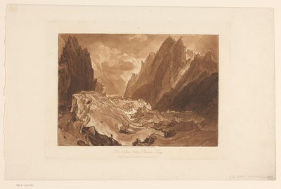 Kilátás a Mer-de-Glace gleccserre a Mont Blanc-nál Mer de Glace - Chamouni-völgy - Savoy (cím a tárgyon) Tájtanulmányok (sorozat címe) Liber Studiorum (sorozat címe) alkotó: Joseph Mallord William Turner