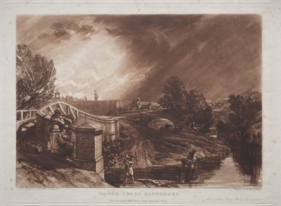 Liber Studiorum: Watercress Gatherers, Rails Head, Ferry Bridge, Twickenham alkotó: Joseph Mallord William Turner