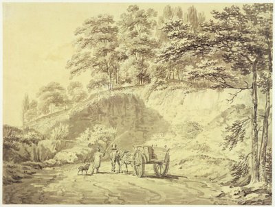 Férfi lóval és szekérrel belép a kőbányába, 1797 körül (grafit és szürke mosás papíron) alkotó: Joseph Mallord William Turner