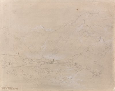 Hegyvidéki táj várossal a völgyben, 1840 körül (grafit és szürke mosás papíron) alkotó: Joseph Mallord William Turner