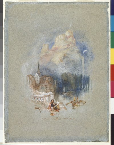 Nicholas Poussin szülőháza (akvarell és gouache vörös tintával erősített kék papíron) alkotó: Joseph Mallord William Turner