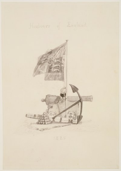 No.0567 Anglia kikötői, minta egy könyv címlapjához, 1825 (tinta és mosás) alkotó: Joseph Mallord William Turner