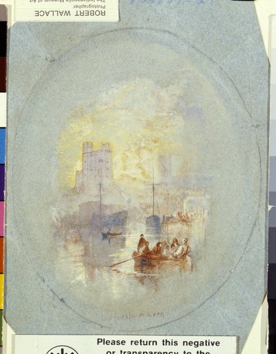 Orford Haven (kék papíron tollal és tintával erősített gouache) alkotó: Joseph Mallord William Turner