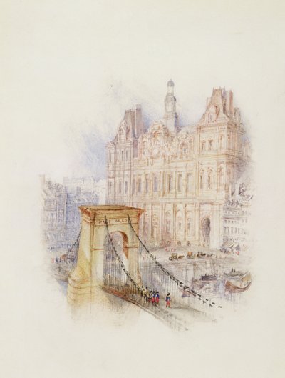Párizs: Hotel de Ville (akvarell, toll és piros tinta fehér szőtt papíron) alkotó: Joseph Mallord William Turner