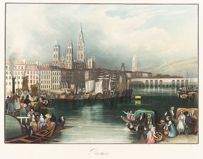Rouen (Franciaország). Joseph Mallord William Turner (1775-1851) litográfiája (33x46,9 cm). alkotó: Joseph Mallord William Turner