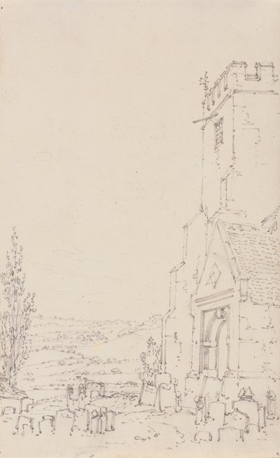 Egy azonosítatlan templom déli tornáca és tornya, 1790-1795 körül (ceruza fektetett papíron) alkotó: Joseph Mallord William Turner