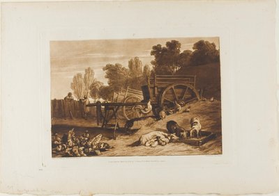 A Farm Yard a kakassal, 17-es lemez a Liber Studiorumtól alkotó: Joseph Mallord William Turner