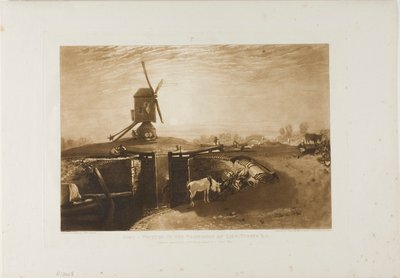 Szélmalom és zár, 27-es lemez a Liber Studiorumtól alkotó: Joseph Mallord William Turner