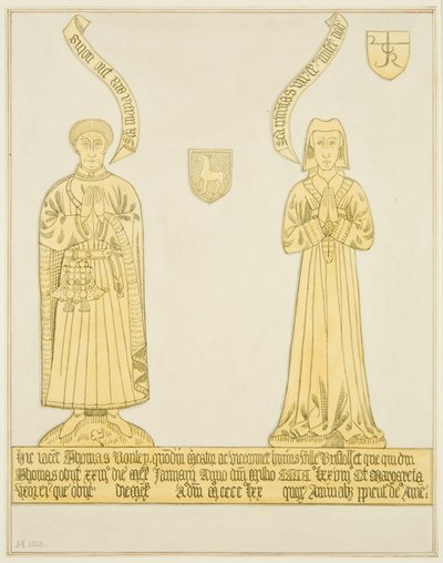 Thomas Rowley és felesége sárgaréz a Szent János-templom középső folyosóján (akvarell papíron) alkotó: Joseph Manning