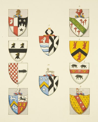 Címerek a Szent Tamás-templom emlékműveiről (akvarell, papír) alkotó: Joseph Manning