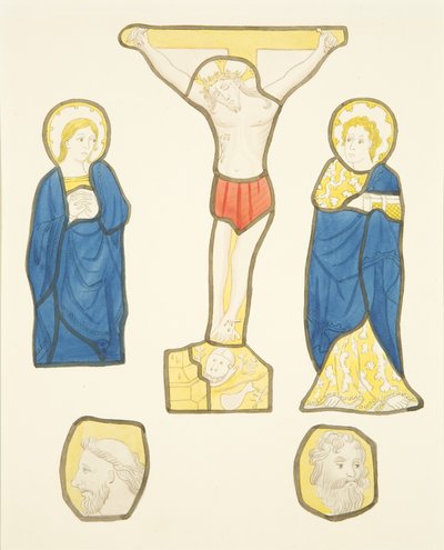 Színes üvegfigurák a püspöki palota privát ablakában (akvarell, papír) alkotó: Joseph Manning