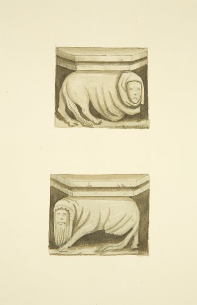 Négy rácsos St Mary Redcliffe északi verandáján (eredetileg alátámasztó szobrok) (akvarell papíron) alkotó: Joseph Manning