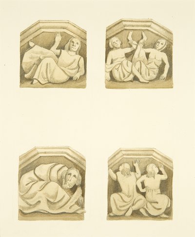 Négy rácsos St Mary Redcliffe északi verandáján (eredetileg alátámasztó szobrok) (akvarell papíron) alkotó: Joseph Manning