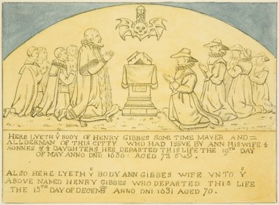 Gibbes sárgaréz a falra a Szent Jakab déli ajtaja közelében (ceruza és akvarell papíron) alkotó: Joseph Manning