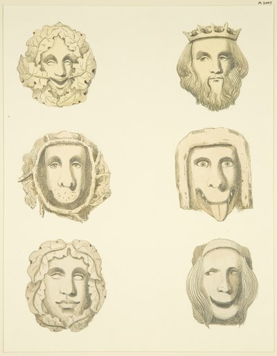 Lágyék kövek (főnökök) a Redcliffe templom mennyezetén (akvarell papíron) alkotó: Joseph Manning