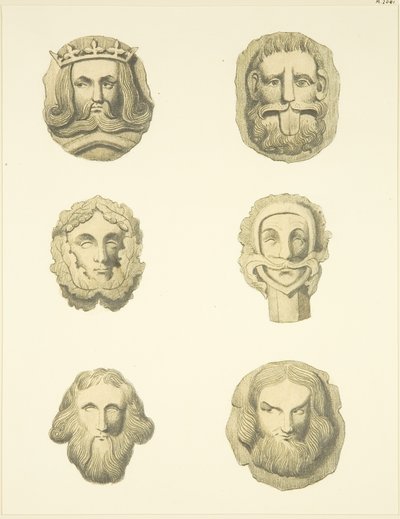 Lágyék kövek (főnökök) a Redcliffe templom mennyezetén (akvarell papíron) alkotó: Joseph Manning