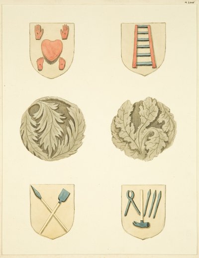 Lágyék kövek (főnökök) a Redcliffe templom mennyezetén (akvarell papíron) alkotó: Joseph Manning