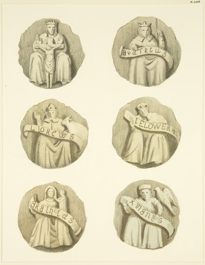 Lágyékkövek (főnökök) a Redcliffe templom mennyezetén (akvarell papíron) alkotó: Joseph Manning