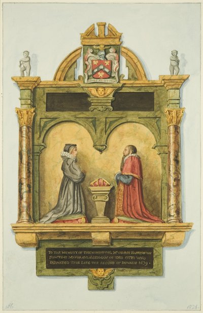 Harrington emlékműve a mellényes ajtó felett a Szent Péter-templomban (akvarell, papír) alkotó: Joseph Manning