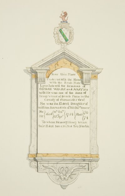 George Weare és felesége emlékműve a Szent Tamás-templomban (akvarell, papír) alkotó: Joseph Manning