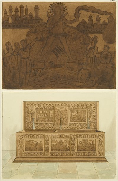 Öreg tölgyfa láda az árvaszállóban, Hook malmai táblarészlettel (Rhodes kolosszusa) alkotó: Joseph Manning