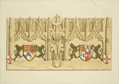 Szobor a falon a vállalati székek mögött a Szent Márk-templomban (akvarell papíron) alkotó: Joseph Manning