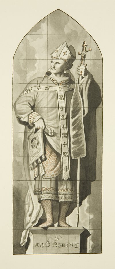 Ólomüveg a Szent Márk-templomban - Becket Szent Tamás (akvarell, papír) alkotó: Joseph Manning