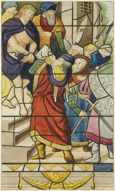Ólomüveg a Szent Márk-templomban - jelenet Krisztus szenvedéséből (akvarell, papír) alkotó: Joseph Manning