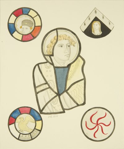 Ólomüveg a St Mary Redcliffe-székesegyház északi ablakában (akvarell papíron) alkotó: Joseph Manning